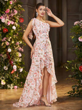 Double Crazy Women One-Shoulder Strap Printed Holiday Match Ruffle Hem Fashionable Dress